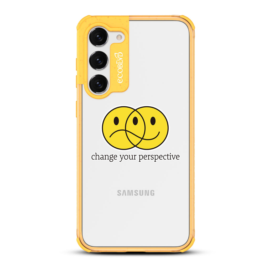 Perspective - Yellow Eco-Friendly Galaxy S23 Plus Case With A Happy/Sad Face & Change Your Perspective On A Clear Back
