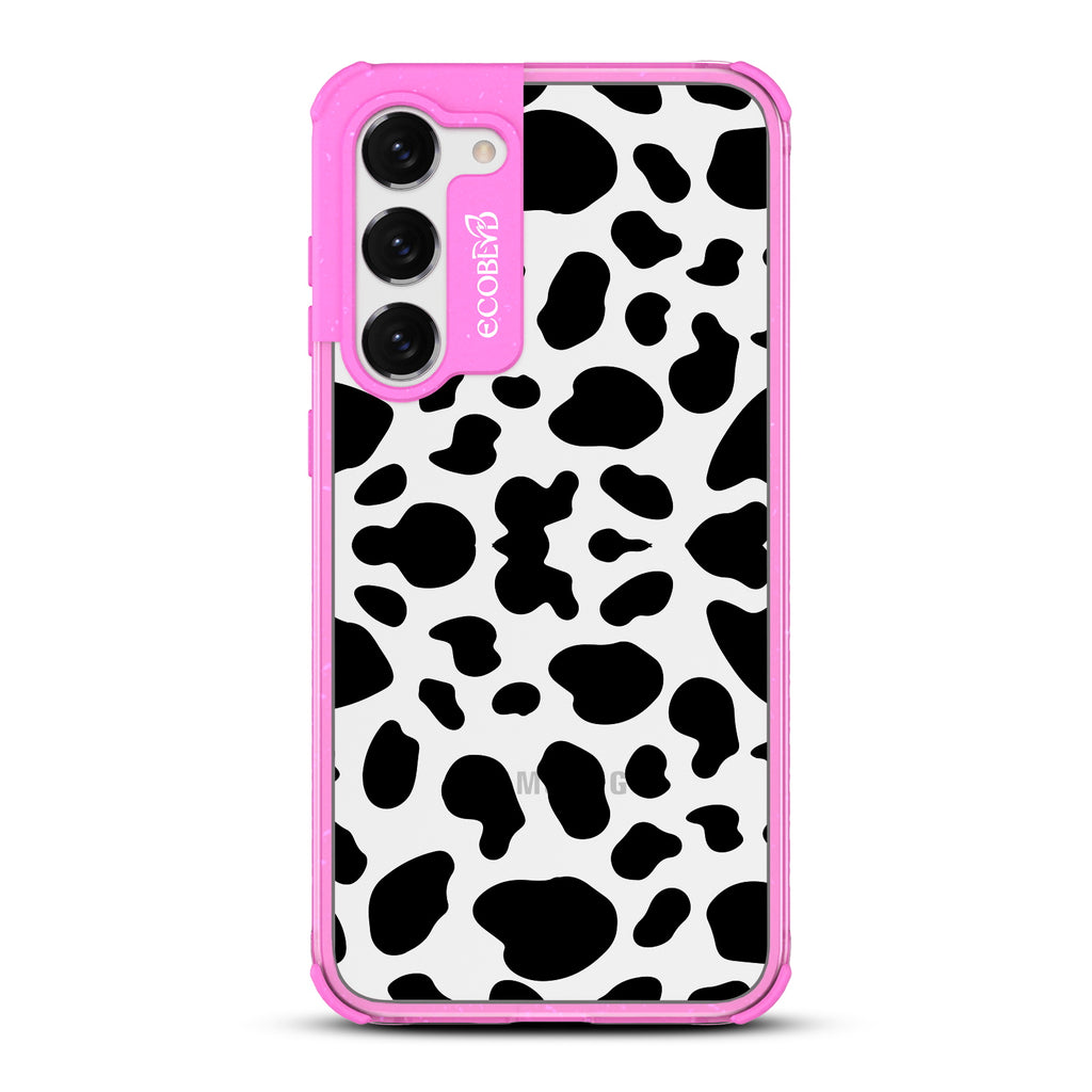 Cow Print - Pink Eco-Friendly Galaxy S23 Plus Case with Cow Print On A Clear Back