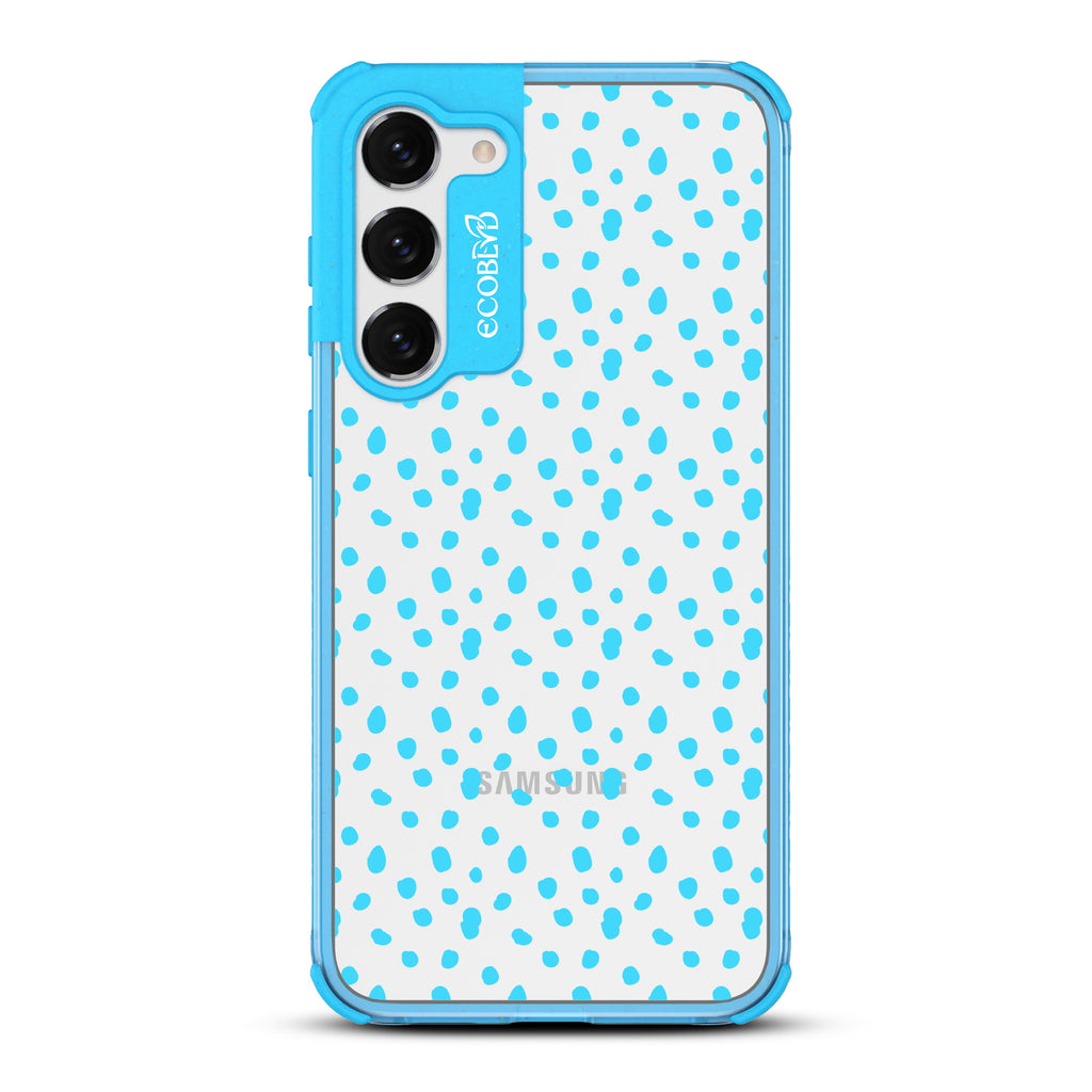 On The Dot - Blue Eco-Friendly Galaxy S23 Case With A Polka Dot Pattern On A Clear Back