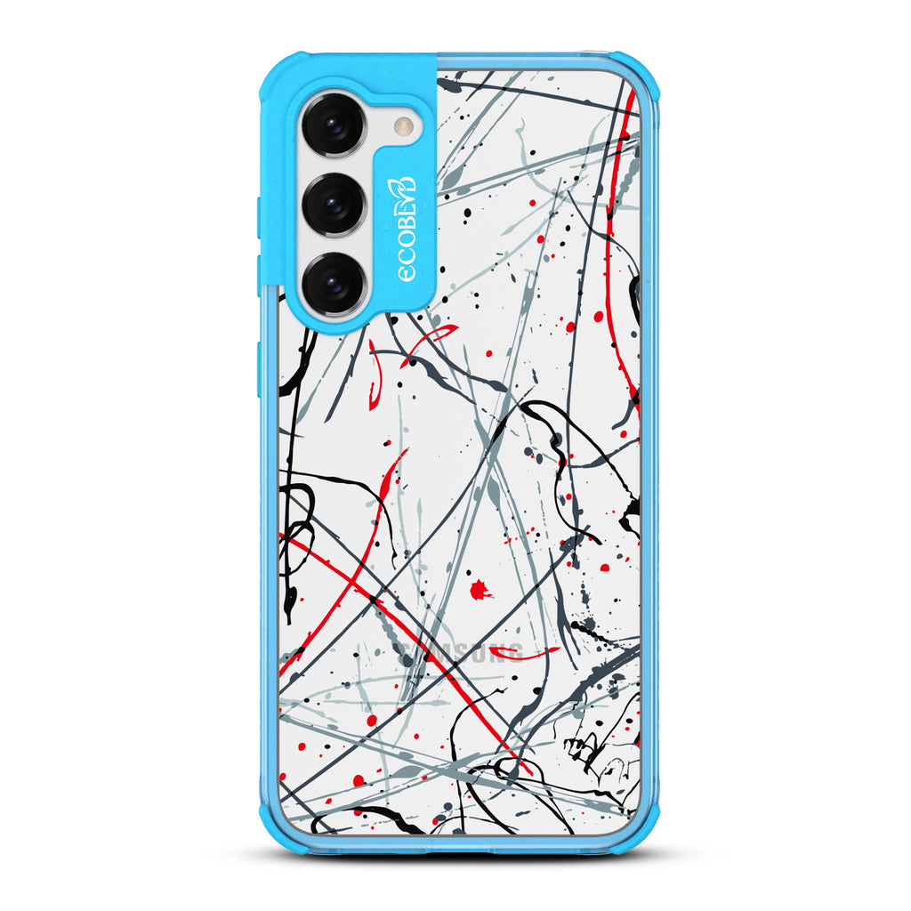 Stroke Of Genius - Blue Eco-Friendly Galaxy S23 Plus Case With Black & Red Paint Splatter On A Clear Back