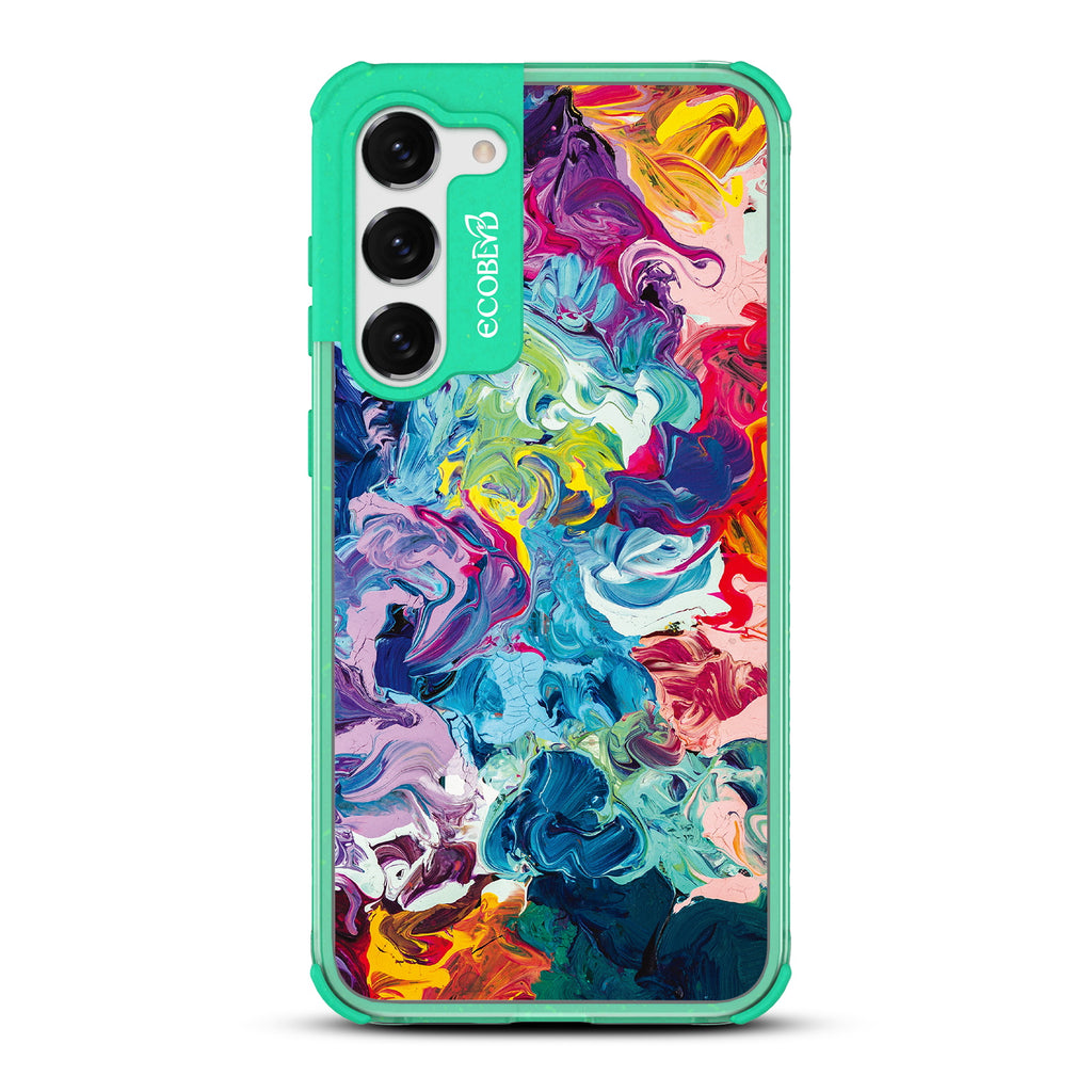Give It A Swirl - Green Eco-Friendly Galaxy S23 Plus Case With A Colorful Abstract Oil Painting On A Clear Back