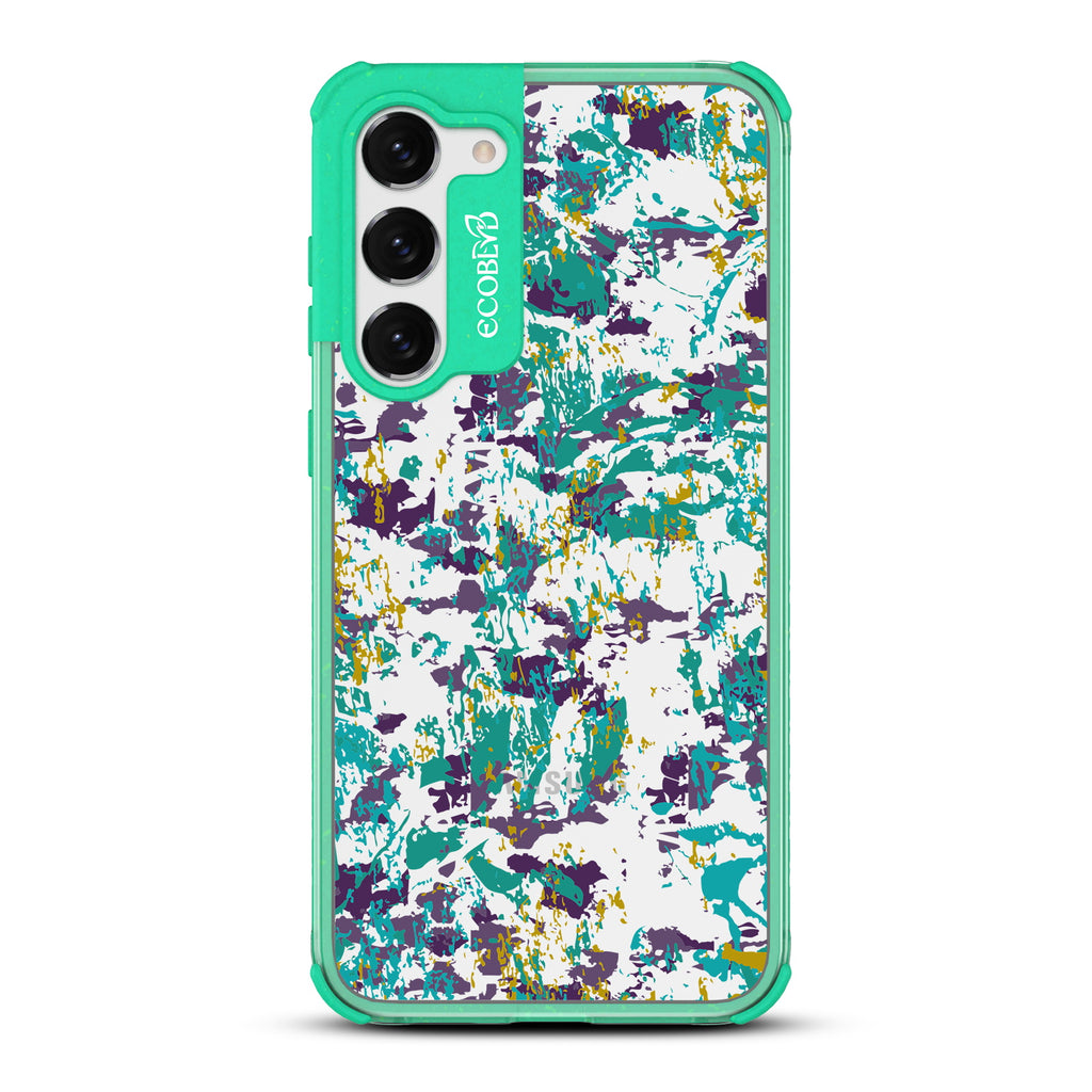 Paint The Town - Green Eco-Friendly Galaxy S23 Plus Case With Abstract Expressionist Paint Splatter On A Clear Back