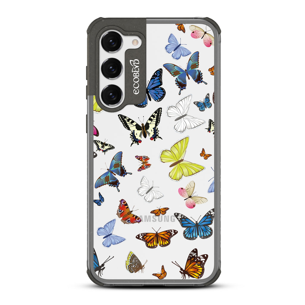 You Give Me Butterflies - Black Eco-Friendly Galaxy S23 Plus Case With  Multicolored Butterflies On A Clear Back