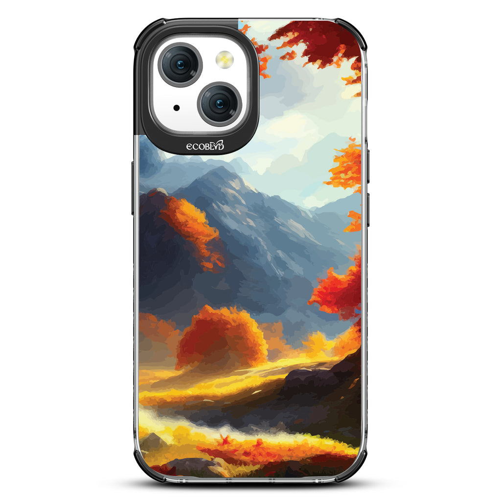 Autumn Canvas - Watercolored Fall Mountain Landscape - Eco-Friendly Clear iPhone 15 Case With Black Rim 