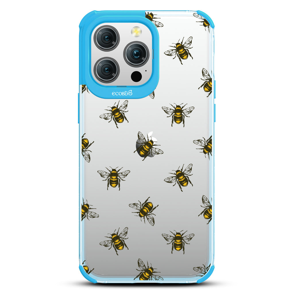Bees - Honey Bees - Eco-Friendly Clear iPhone 15 Pro Max Case With Blue Rim