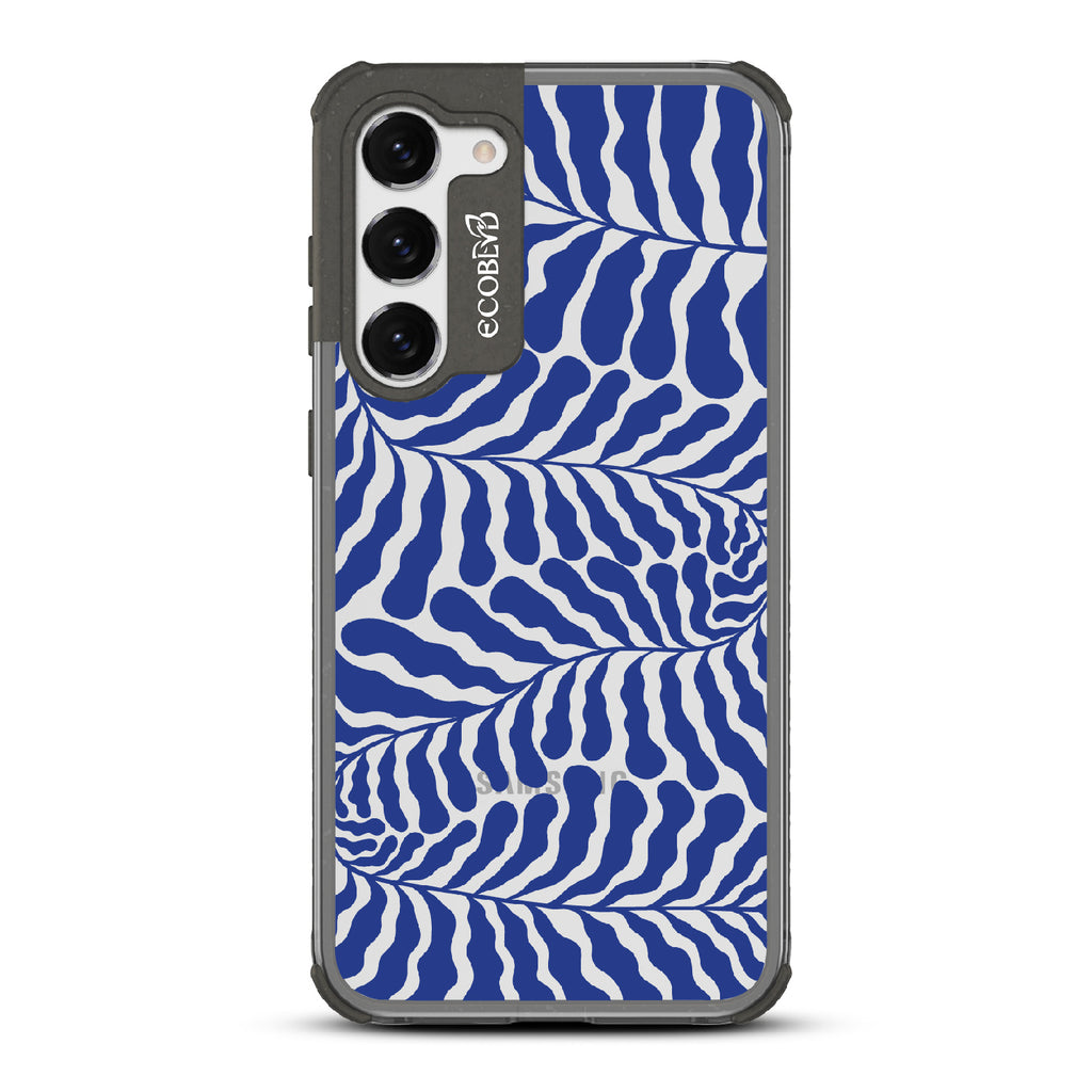 Blue Lagoon - Black Eco-Friendly Galaxy S23 Plus Case With Abstract Tropical Blue Seaweed On A Clear Back