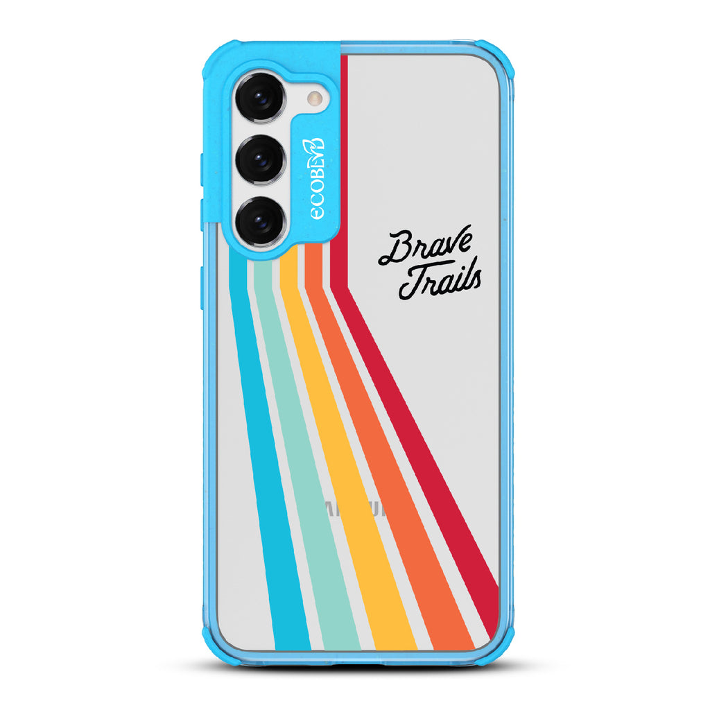 Trailblazer X Brave Trails - Blue Eco-Friendly Galaxy S23 Plus Case with Trails  In A Vibrant Spectrum Of Rainbow Colors On A Clear Back