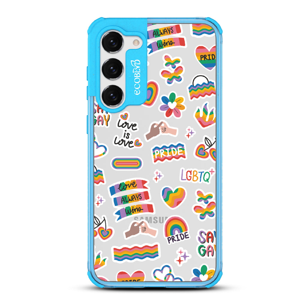 Loud And Proud - Blue Eco-Friendly Galaxy S23 Plus Case With Pride, Love Aways Wins + More Sticker-Like Prints On A Clear Back