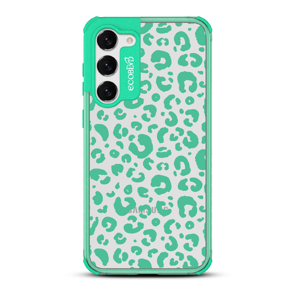 Spot On - Green Eco-Friendly Galalxy S23 Case With Leopard Print On A Clear Back