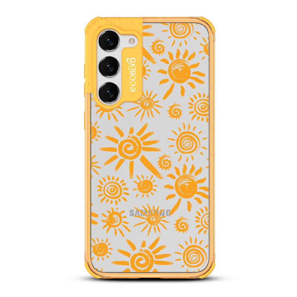 Eternal Sunshine - Yellow Eco-Friendly Galaxy S23 Case With Retro & Abstract Sun Paintings On A Clear Back