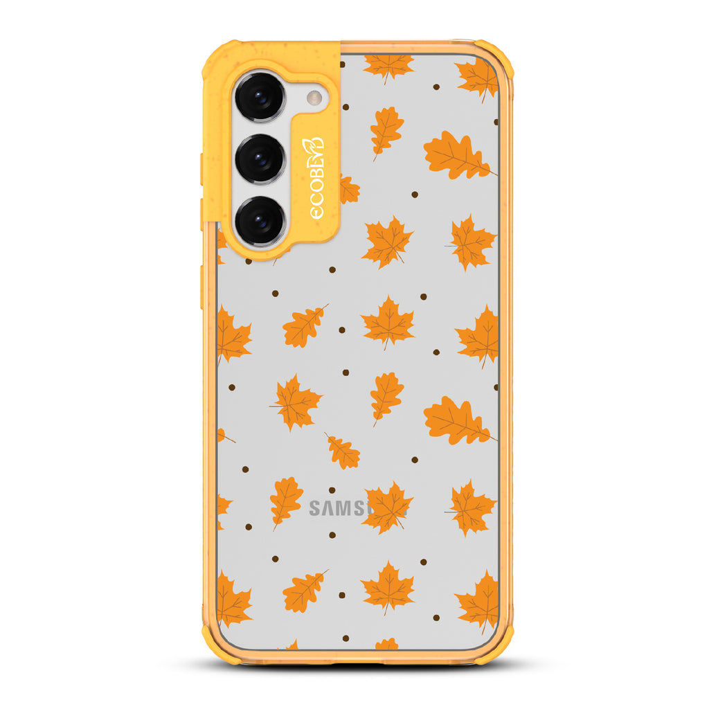 A New Leaf - Brown Fall Leaves - Eco-Friendly Clear Samsung Galaxy S23 Plus Case With Yellow Rim