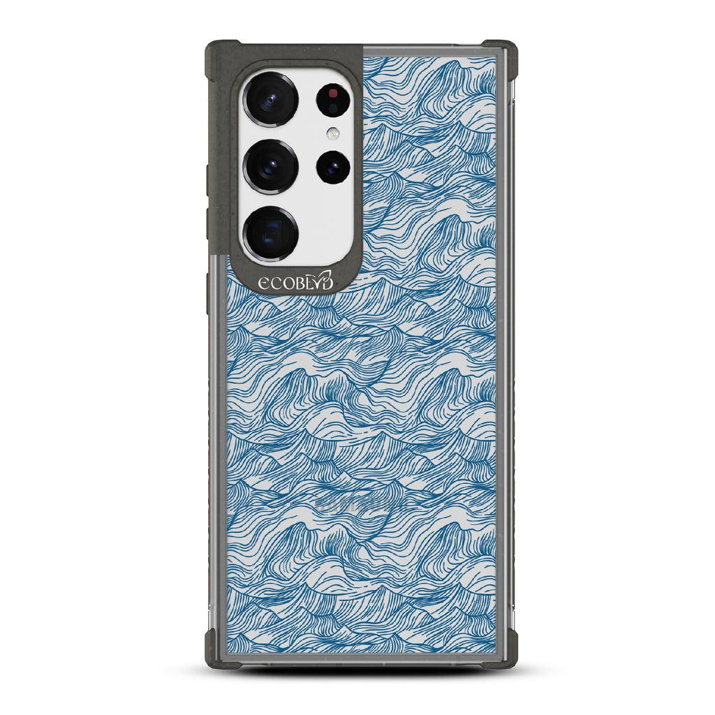 Seas The Day - Black Eco-Friendly Galaxy S23 Ultra Case With Hand Drawn Waves On A Clear Back
