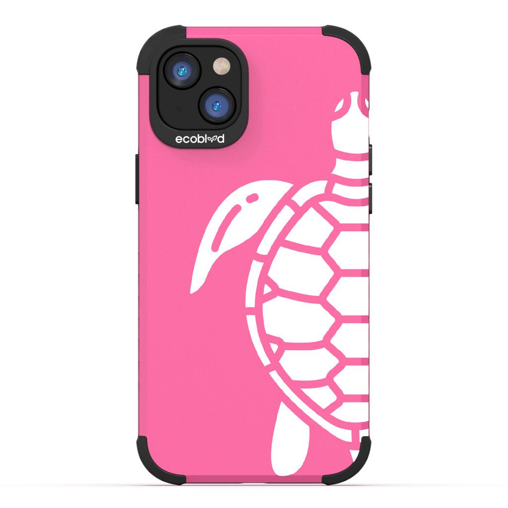 Sea Turtle - Pink Rugged Eco-Friendly iPhone 14 Case With A Minimalist Sea Turtle Design On Back