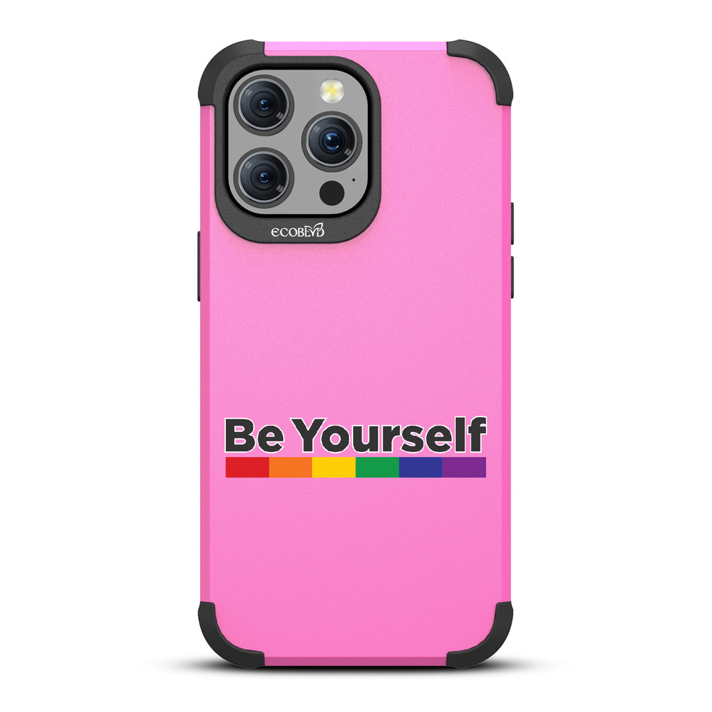 Be Yourself - Be Yourself + Rainbow Gradient Line - Pink Eco-Friendly Rugged iPhone 15 Pro Max MagSafe Case