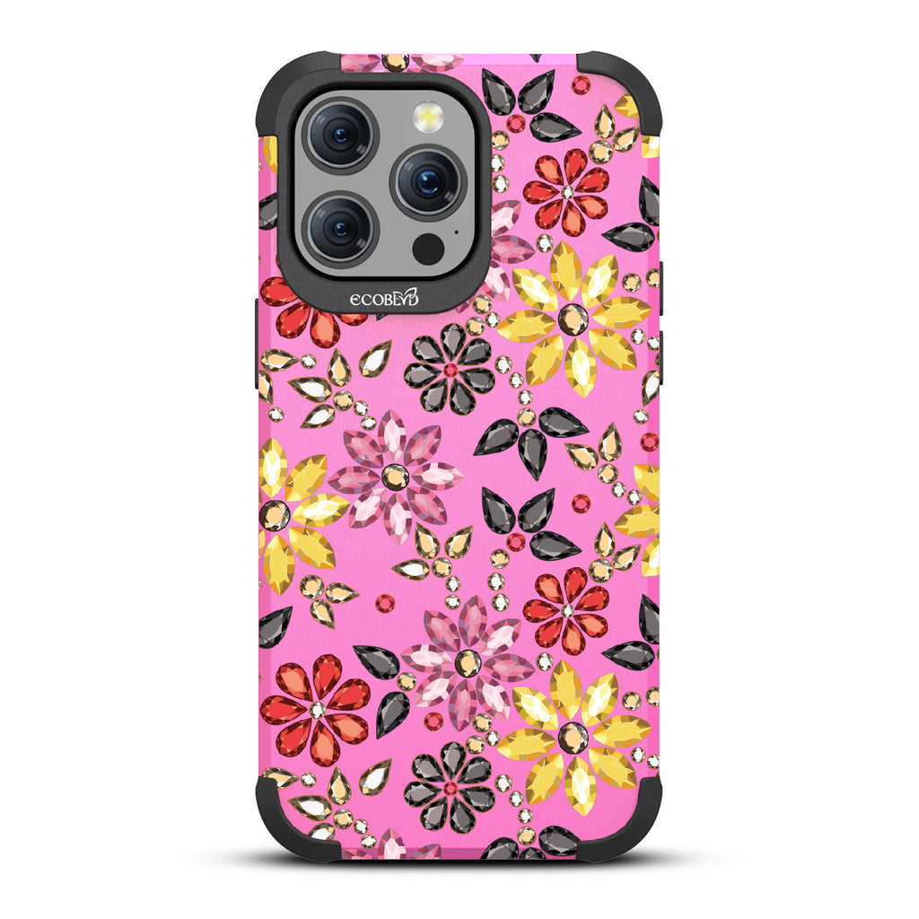 Bejeweled - Rhinestone Jewels In Floral Patterns - Pink Eco-Friendly Rugged iPhone 15 Pro Max MagSafe Case