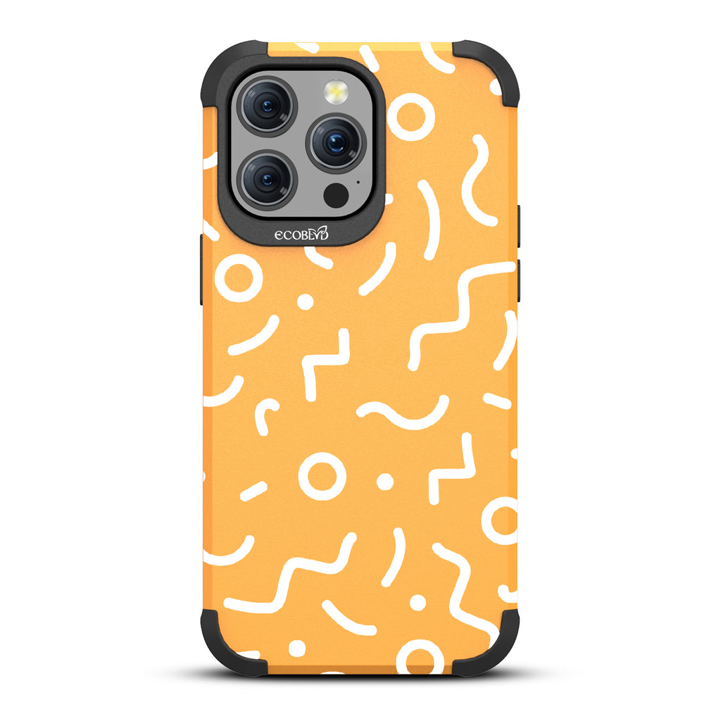 90?€?s Kids - Retro 90's Lines & Squiggles - Eco-Friendly Rugged Yellow iPhone 15 Pro Max MagSafe Case 