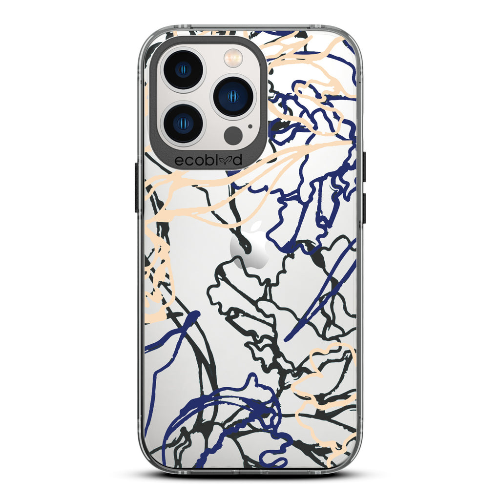 Contemporary Collection - Black Compostable iPhone 12/13 Pro Max Case - Minimalist Abstract Lines & Squiggles On Clear Back