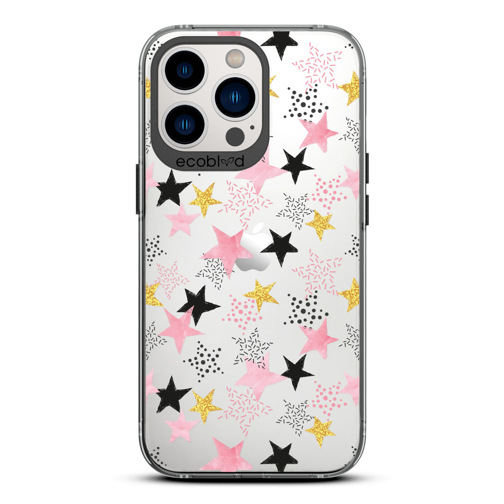Winter Collection - Black Laguna iPhone 12 & 13 Pro Max Case With Pink, Black & Gold Stars In Solid & Polka Dot Patterns