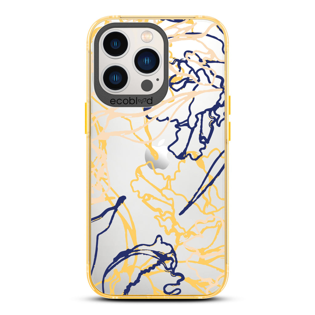 Contemporary Collection - Yellow Compostable iPhone 12/13 Pro Max Case - Minimalist Abstract Lines & Squiggles On Clear Back