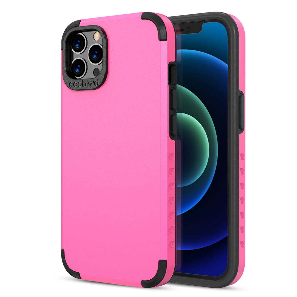 Back View Of Tough Pink iPhone 12 / 12 Pro Mojave Case And Frontal View Of Screen