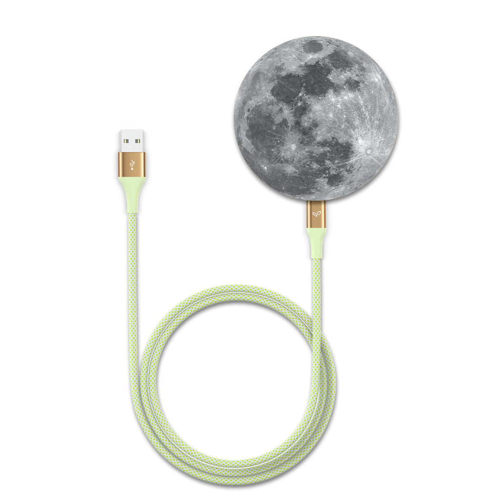 Moon Juice - An Eco-Friendly Bamboo Wireless Charger With The Moon Design & 40-inch USB-A To USB-C LifeVine Cable