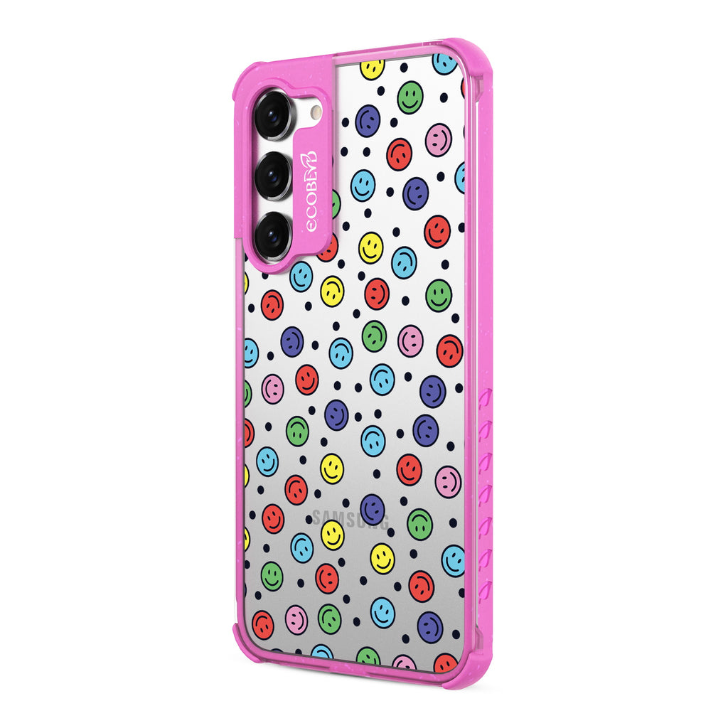 All Smiles - Right-side View Of Pink & Clear Eco-Friendly Galaxy S23 Case