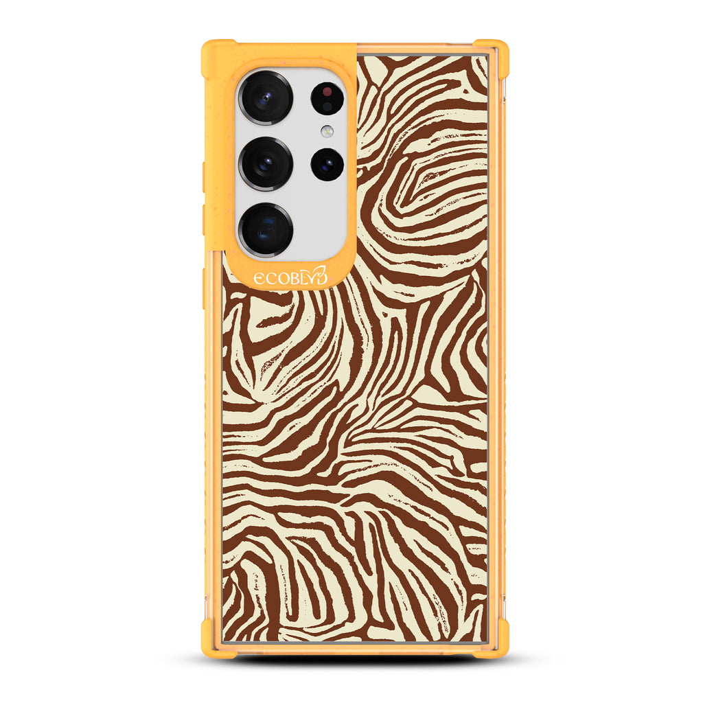 Wear Your Stripes - Yellow Eco-Friendly Galaxy S23 Ultra Case With Brown Zebra Print On A Clear Back