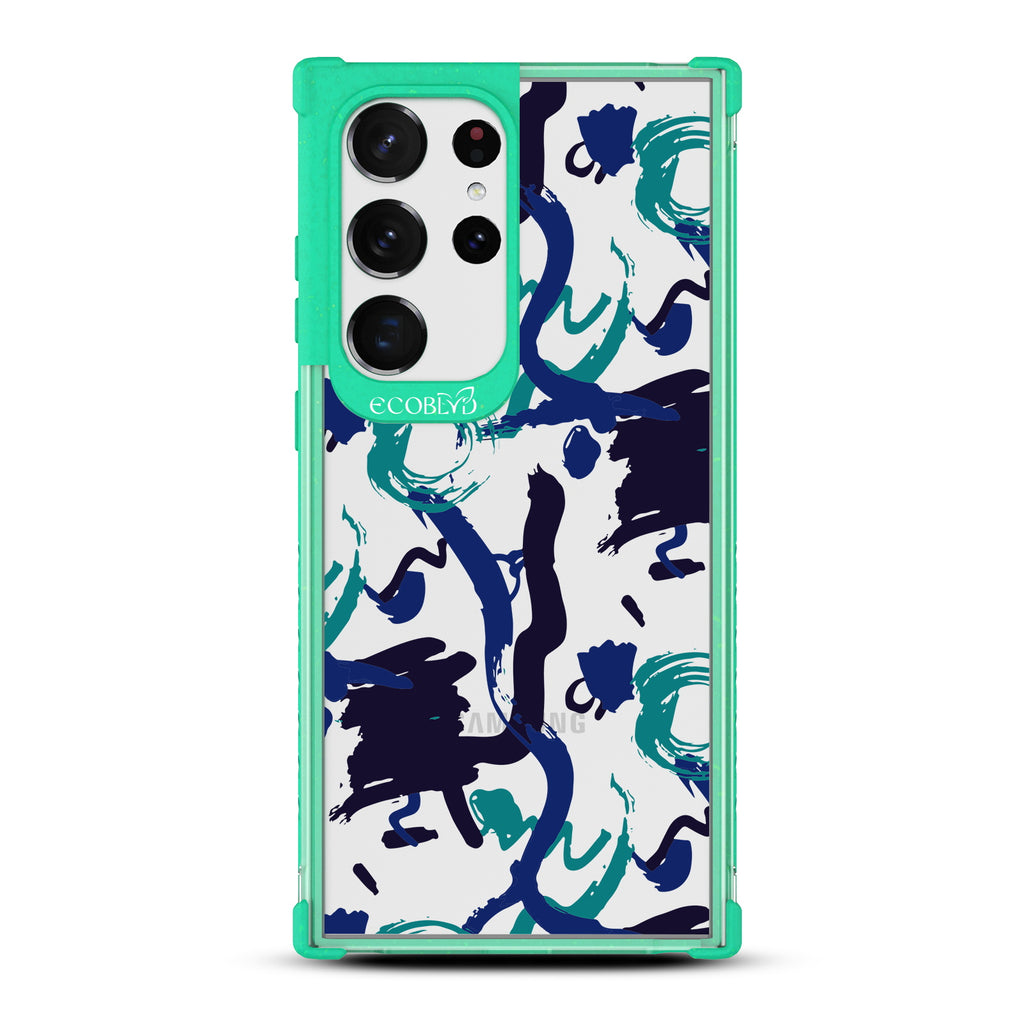 Out Of The Blue - Green Eco-Friendly Galaxy S23 Ultra Case With A Abstract Expressionist Paint Splatter On A Clear Back
