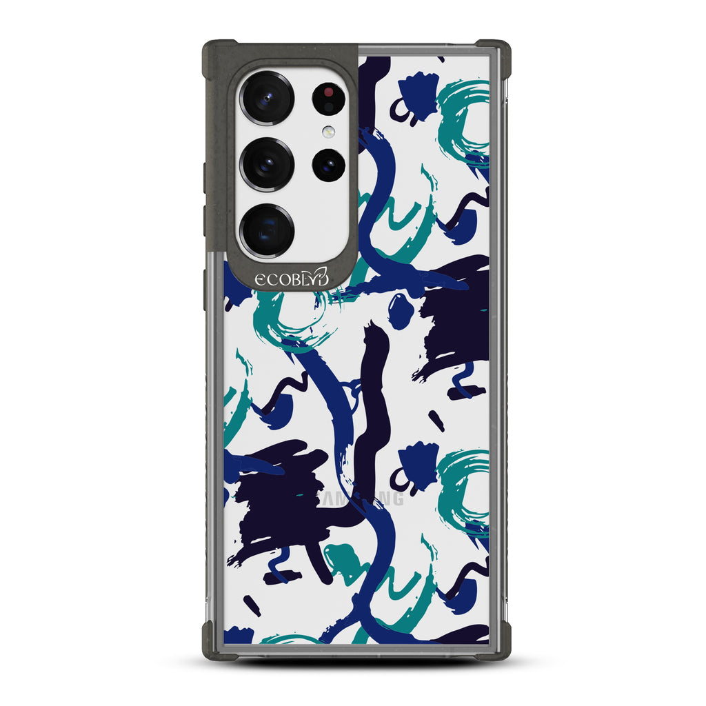 Out Of The Blue - Black Eco-Friendly Galaxy S23 Ultra Case With A Abstract Expressionist Paint Splatter On A Clear Back