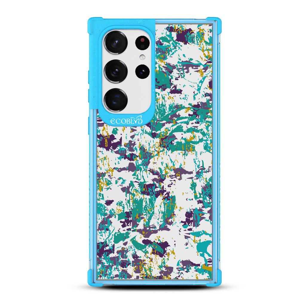 Paint The Town - Blue Eco-Friendly Galaxy S23 Ultra Case With Abstract Expressionist Paint Splatter On A Clear Back