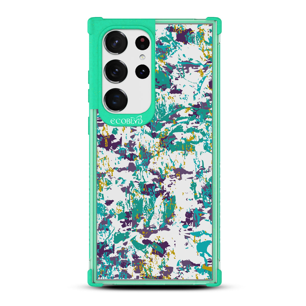 Paint The Town - Green Eco-Friendly Galaxy S23 Ultra Case With Abstract Expressionist Paint Splatter On A Clear Back