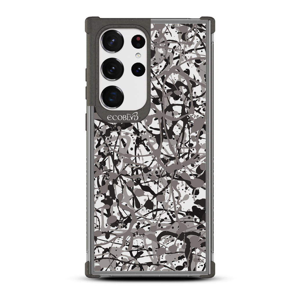 Visionary - Black Eco-Friendly Galaxy S23 Ultra Case With An Abstract Pollock-Style Painting On A Clear Back