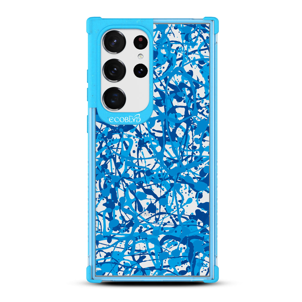 Visionary - Blue Eco-Friendly Galaxy S23 Ultra Case With An Abstract Pollock-Style Painting On A Clear Back