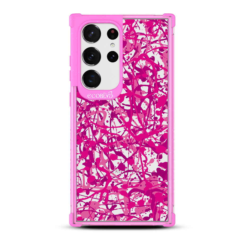 Visionary - Pink Eco-Friendly Galaxy S23 Ultra Case With An Abstract Pollock-Style Painting On A Clear Back