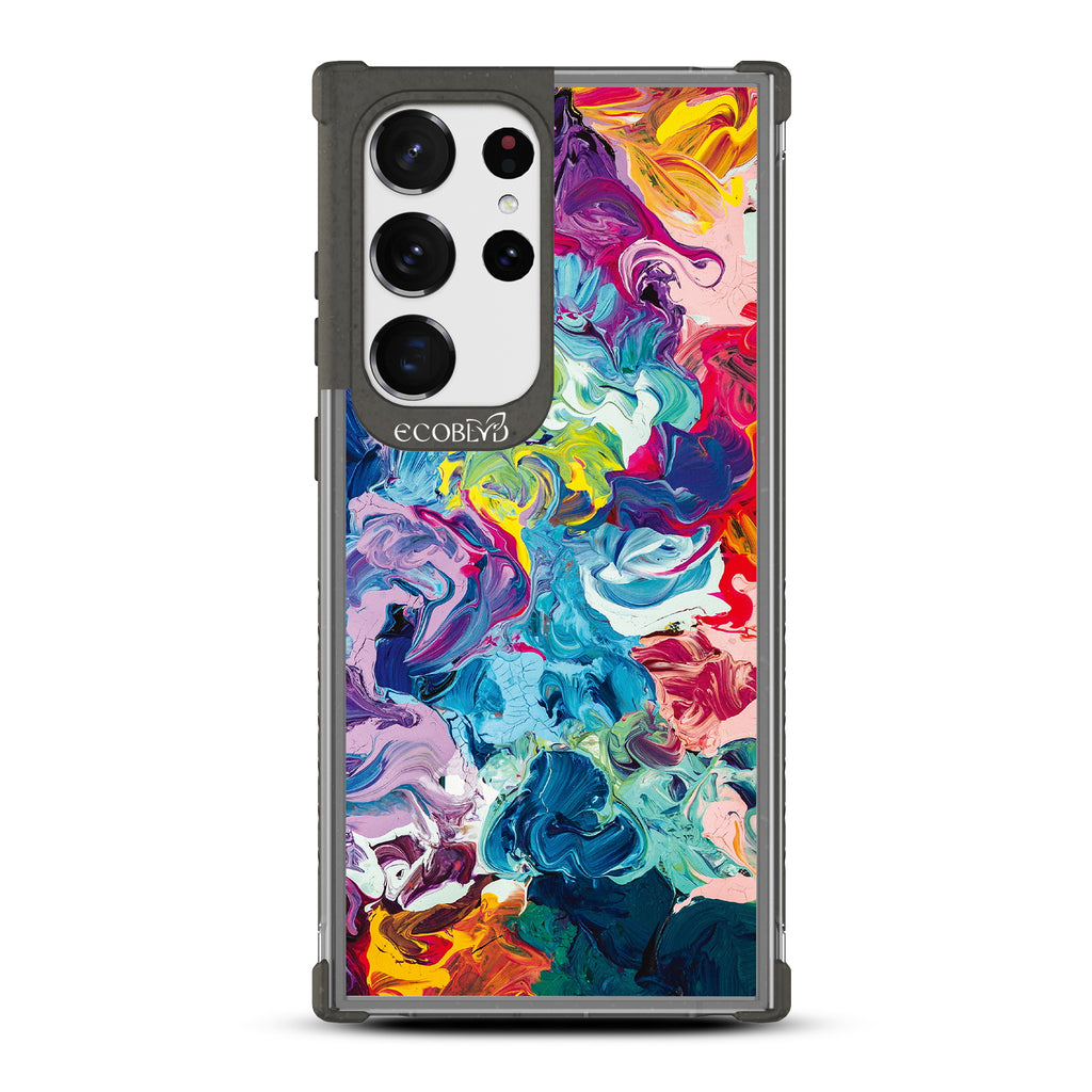 Give It A Swirl - Black Eco-Friendly Galaxy S23 Ultra Case With A Colorful Abstract Oil Painting On A Clear Back