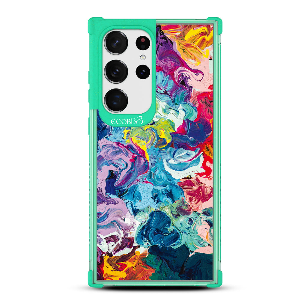 Give It A Swirl - Green Eco-Friendly Galaxy S23 Ultra Case With A Colorful Abstract Oil Painting On A Clear Back