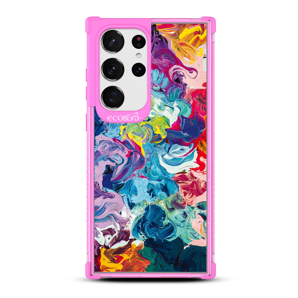 Give It A Swirl - Pink Eco-Friendly Galaxy S23 Ultra Case With A Colorful Abstract Oil Painting On A Clear Back