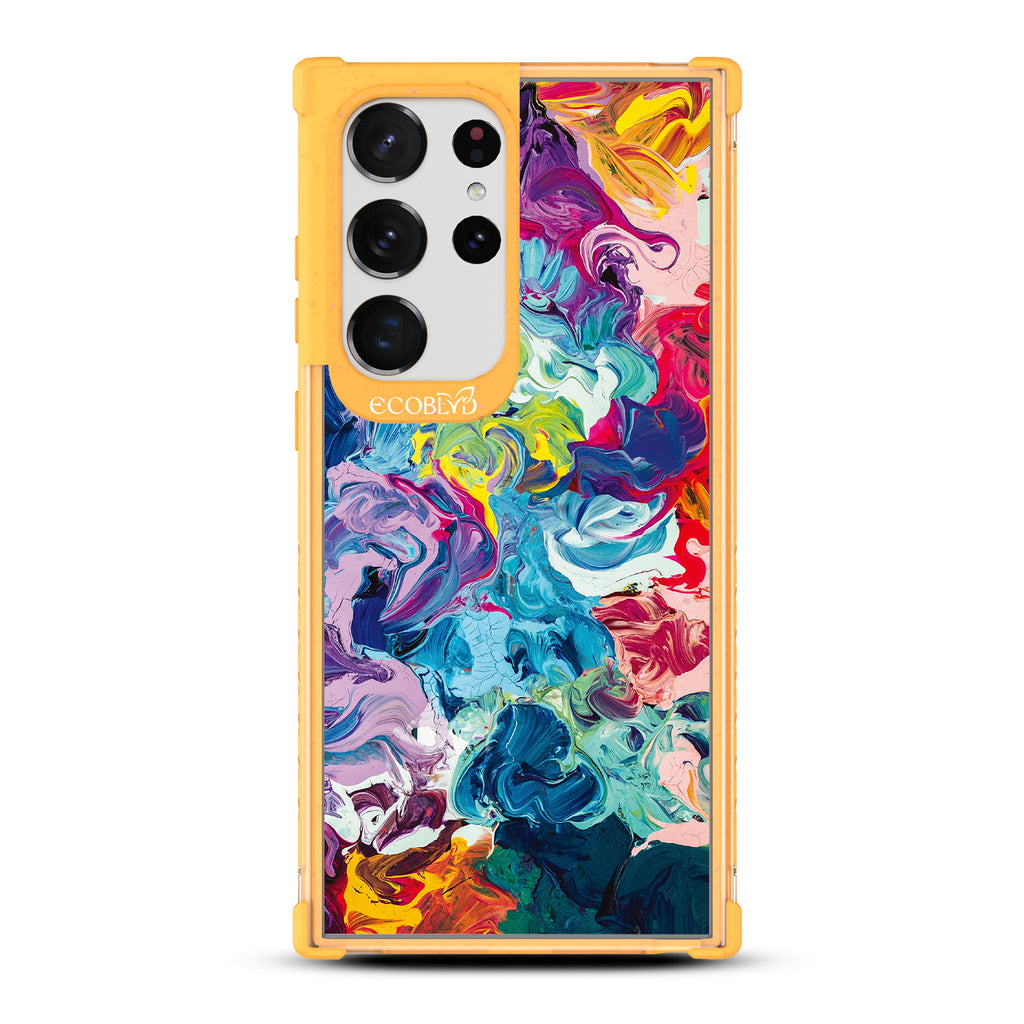 Give It A Swirl - Yellow Eco-Friendly Galaxy S23 Ultra Case With A Colorful Abstract Oil Painting On A Clear Back