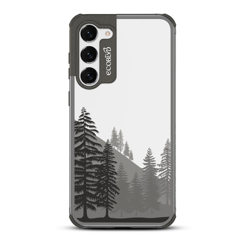 Forest - Black Eco-Friendly Galaxy S23 Case With A Minimalist Pine Tree Forest On A Clear Back