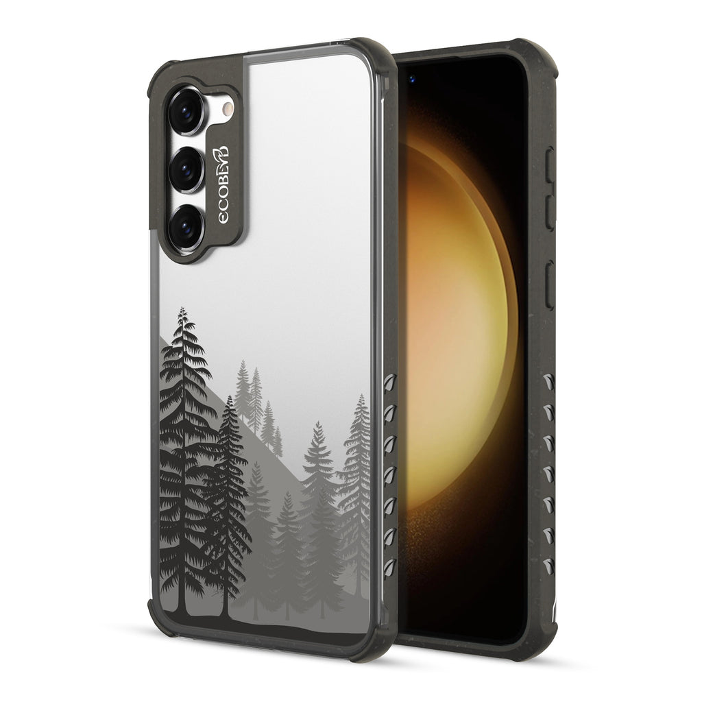 Forest - Back View Of Black & Clear Eco-Friendly Galaxy S23 Plus Case & A Front View Of The Screen