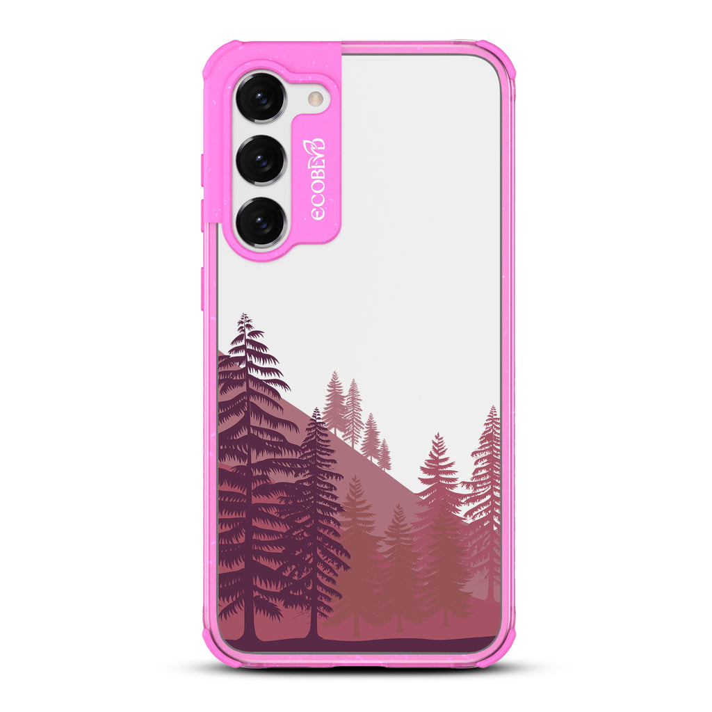 Forest - Pink Eco-Friendly Galaxy S23 Plus Case With A Minimalist Pine Tree Forest On A Clear Back
