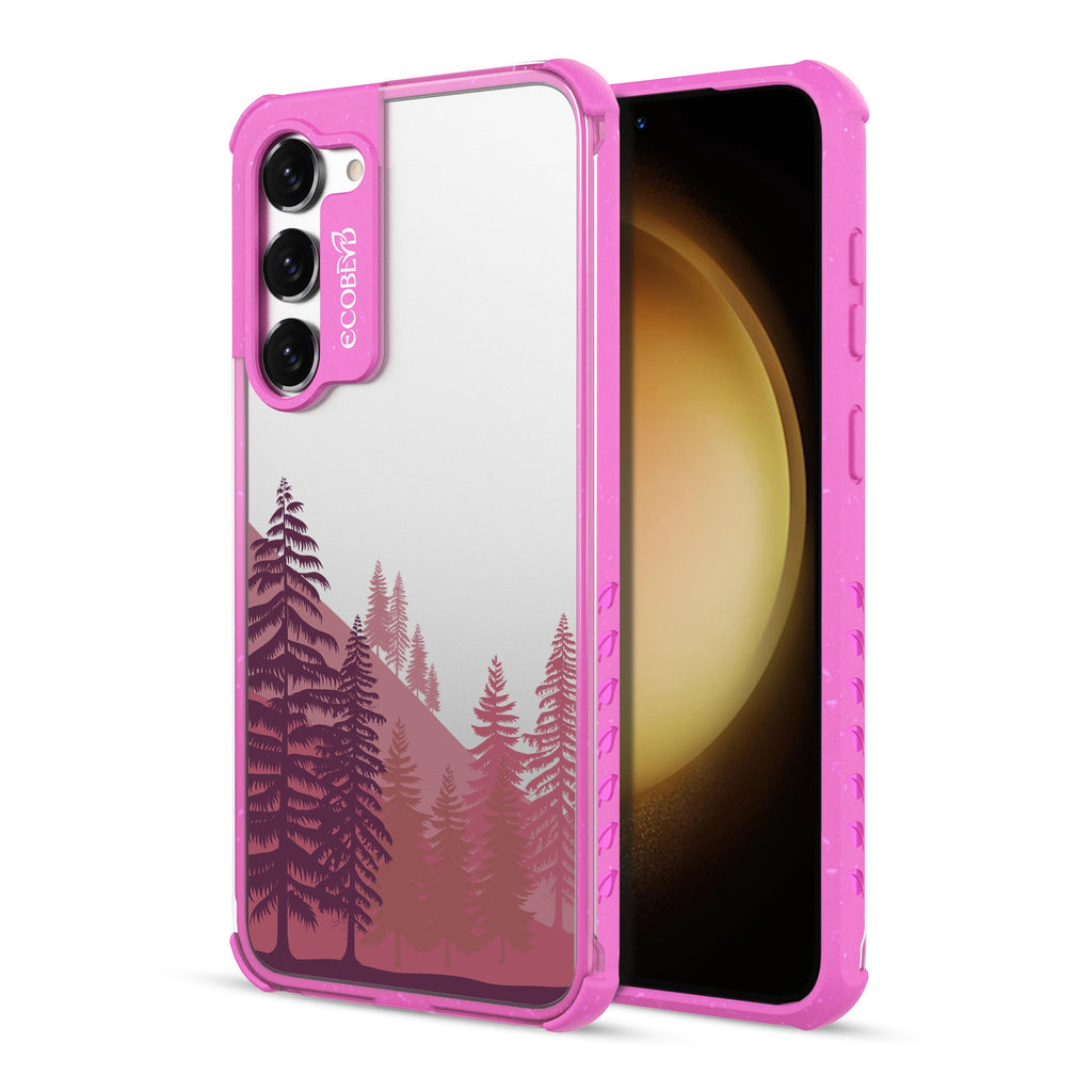  Forest - Back View Of Pink & Clear Eco-Friendly Galaxy S23 Case & A Front View Of The Screen