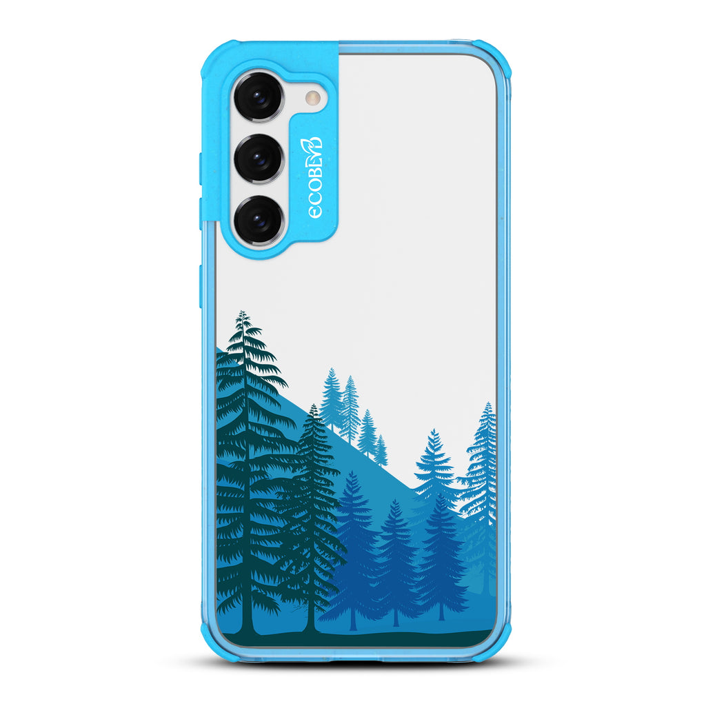 Forest - Blue Eco-Friendly Galaxy S23 Case With A Minimalist Pine Tree Forest On A Clear Back