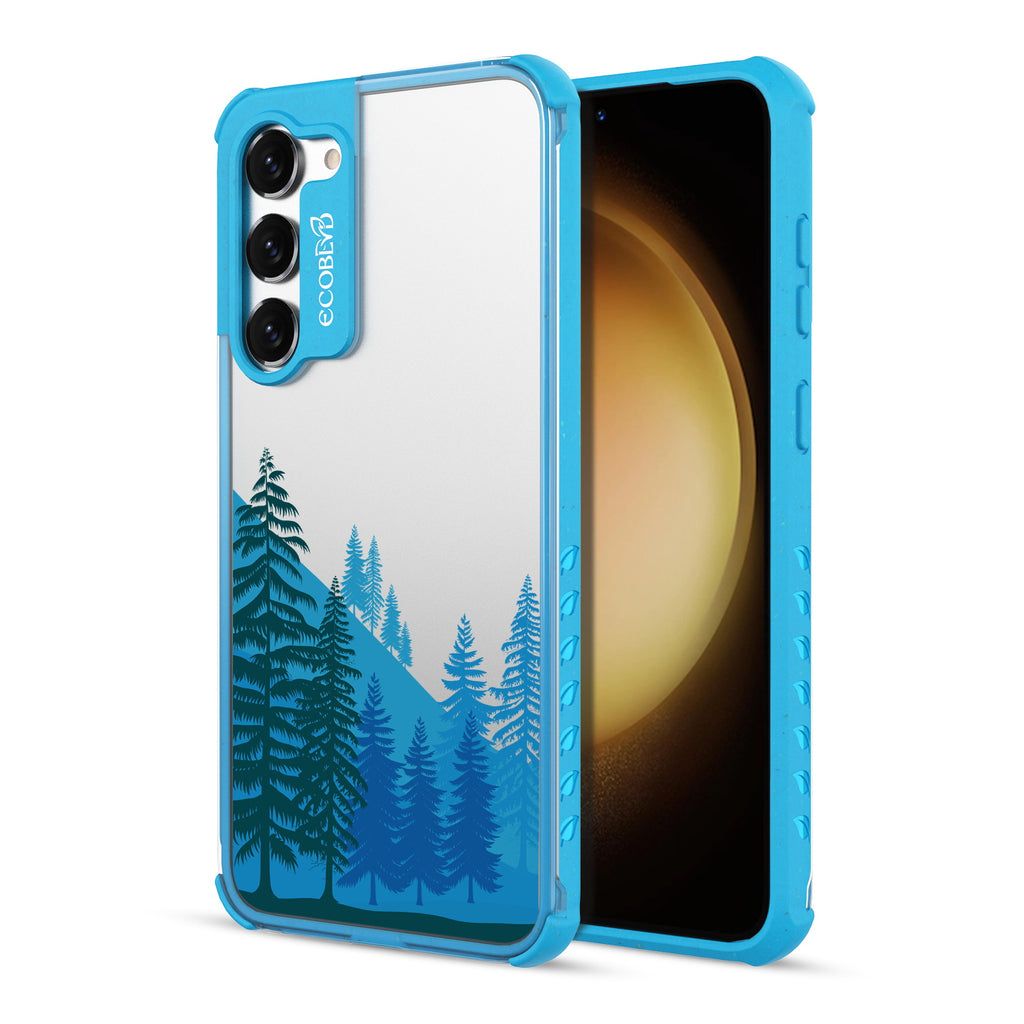 Forest - Back View Of Blue & Clear Eco-Friendly Galaxy S23 Case & A Front View Of The Screen