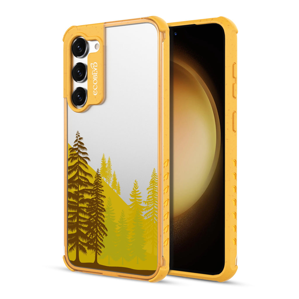 Forest - Back View Of Yellow & Clear Eco-Friendly Galaxy S23 Case & A Front View Of The Screen