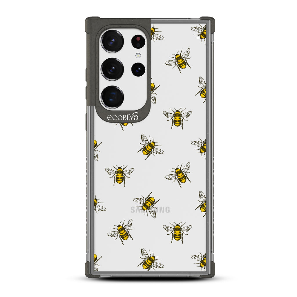 Bees - Black Eco-Friendly Galaxy S23 Ultra Case with Honey Bees On A Clear Back