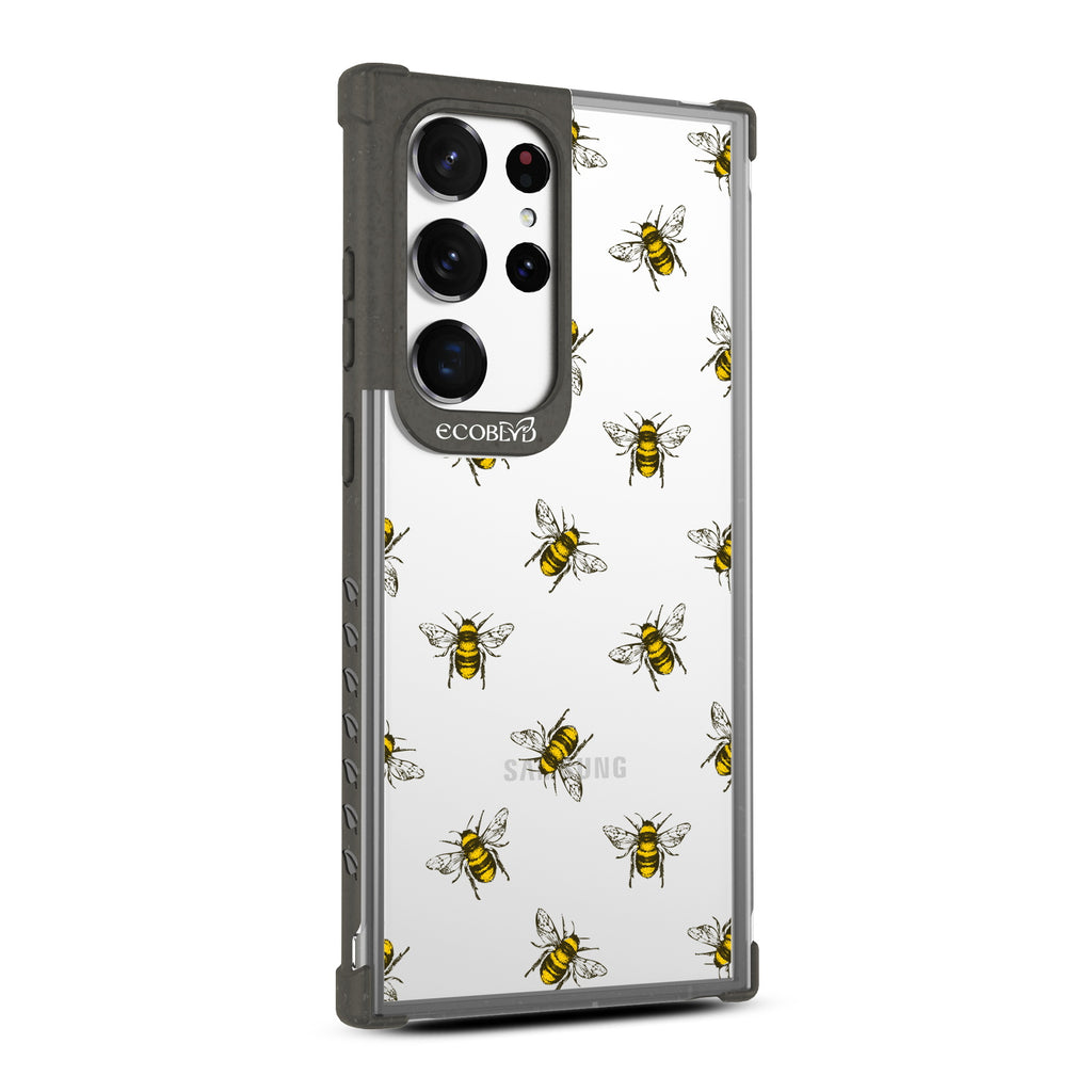 Bees - Left-side View Of Black & Clear Eco-Friendly Galaxy S23 Ultra Case