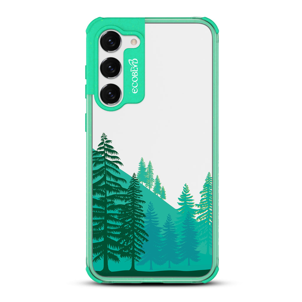 Forest - Green Eco-Friendly Galaxy S23 Case With A Minimalist Pine Tree Forest On A Clear Back