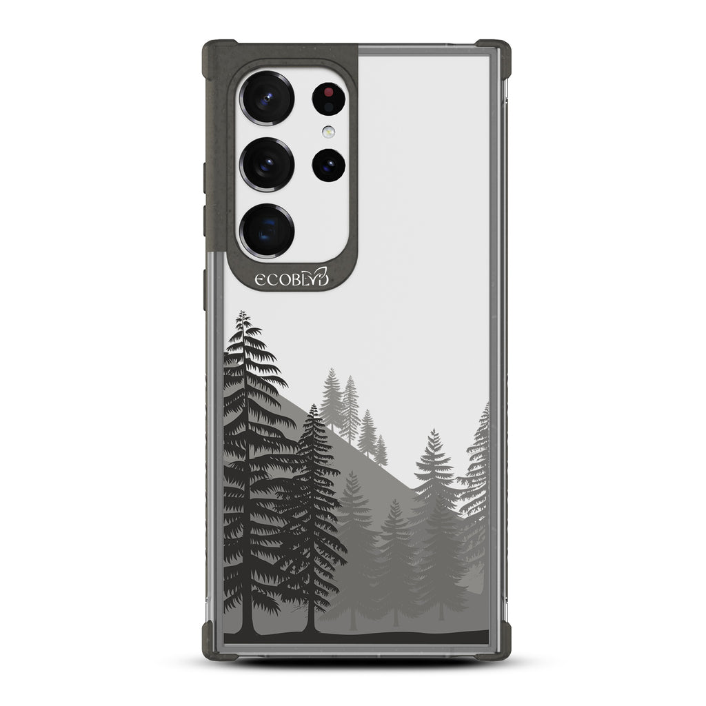 Forest - Black Eco-Friendly Galaxy S23 Ultra Case With A Minimalist Pine Tree Forest On A Clear Back