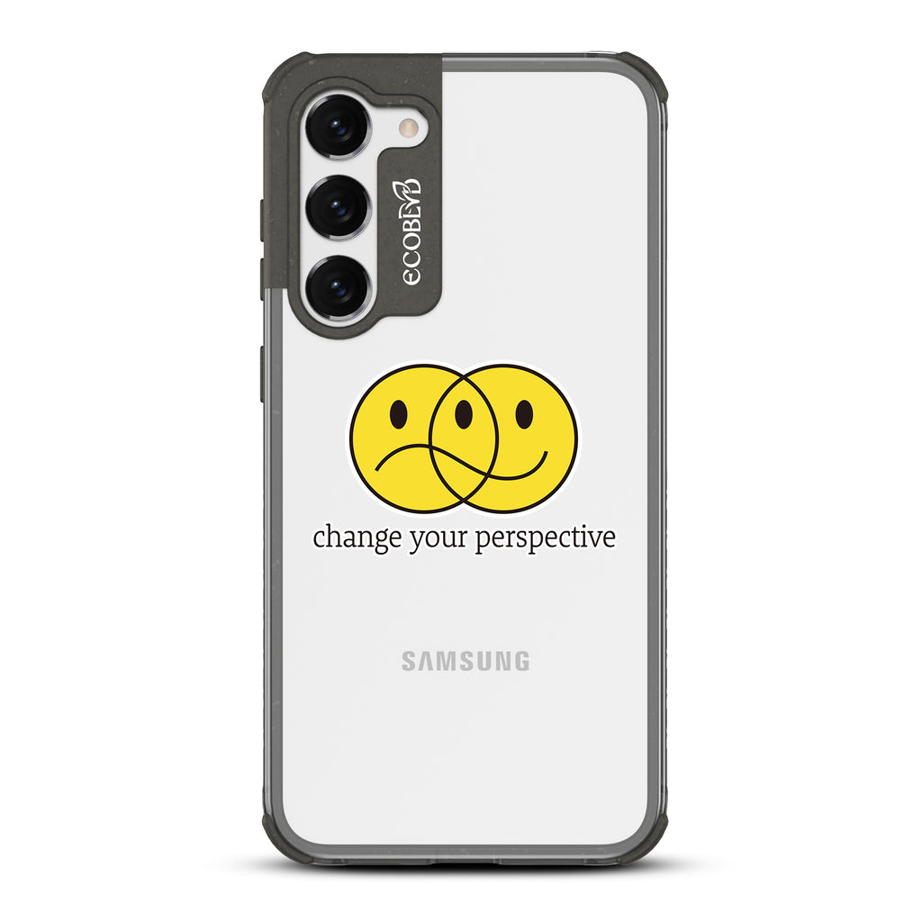 Perspective - Black Eco-Friendly Galaxy S23 Case With A Happy/Sad Face & Change Your Perspective On A Clear Back